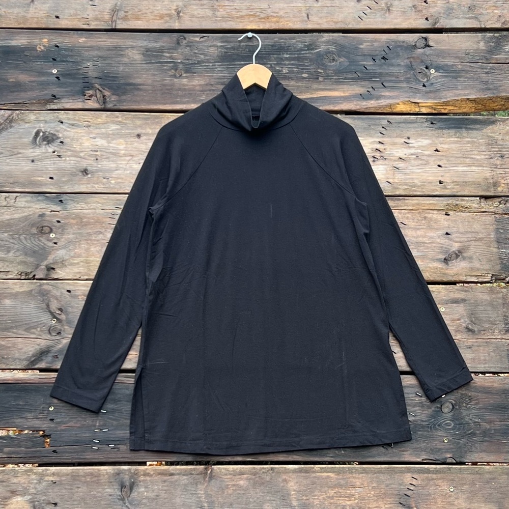 J. Jill Luxe Supima Cotton Blend Everyday Turtleneck Tunic Black Blouse Small